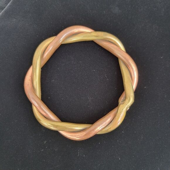 Vintage Handmade Gold Toned Brass and Copper Twisted Metal Bangle Bracelet - Picture 2 of 7
